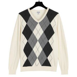 OLD NAVY V Neck Argyle Sweater Men's XL Gray White Classic Preppy Retro Casual